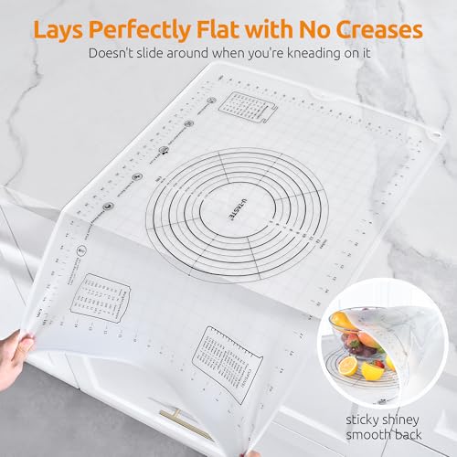 U-Taste 28"x20" Large Pastry Mat: Food-Grade Liquid Silicone Dough Rolling Baking Sheet, Non-Stick Non-Slip for Kneading, Making Pizza, Fondant with Clear Measurement and Raised Edges (Transparent)
