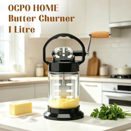 Upgraded 1L Manual Butter Churner with Non-Slip Base & Finger-Safe Handle
