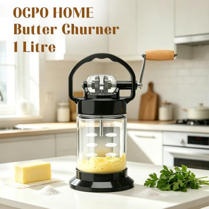 Upgraded 1L Manual Butter Churner with Non-Slip Base & Finger-Safe Handle