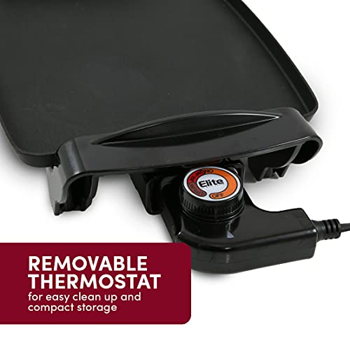Elite Gourmet EGR2722A Electric 10.5" x 8.5" Griddle, Cool-touch Handles Non-Stick Surface, Removable/Adjustable Thermostat, Skid Free-Rubber Feet, Black