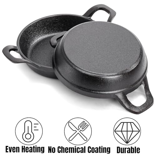 Hiceeden 4 Pcs Small Cast Iron Skillets, 6.3 x 6.3 x 1.6 Inch Non-stick Cast Iron Pan, Mini Frying Pans with Double Handle for Stove, Oven, Grill Safe, Indoor and Outdoor Use
