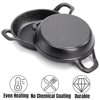 Hiceeden 4 Pcs Small Cast Iron Skillets, 6.3 x 6.3 x 1.6 Inch Non-stick Cast Iron Pan, Mini Frying Pans with Double Handle for Stove, Oven, Grill Safe, Indoor and Outdoor Use