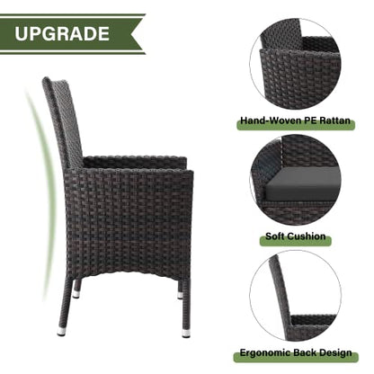 Kurapika 15-Piece Patio Furniture Outdoor Dining Set, Wicker Rattan Patio Dining Table and Chairs Set, Square Tempered Glass Tabletop with Umbrella Hole and 12 Chair Set, Grey