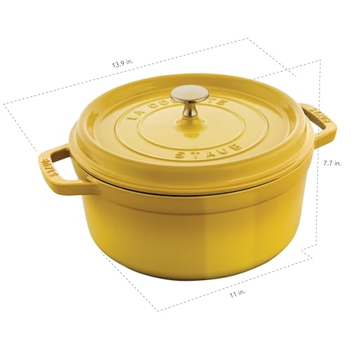 Staub Cast Iron Round Cocotte, Dutch Oven, 7-quart, serves 7-8, Made in France, Citron