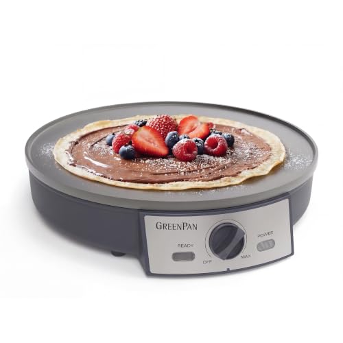 GreenPan Advanced 12" Crepe Maker, Ceramic Nonstick PFAS-Free Coating, Adjustable Temperature Control, 400°F Heating, Batter Spreader & Crepe Turner Included, Graphite