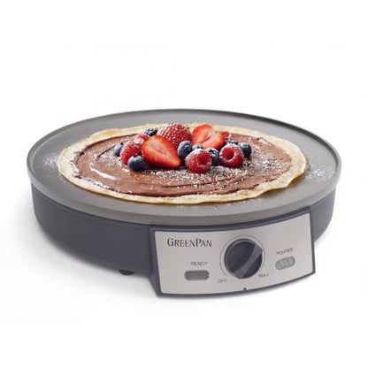 GreenPan Advanced 12" Crepe Maker, Ceramic Nonstick PFAS-Free Coating, Adjustable Temperature Control, 400°F Heating, Batter Spreader & Crepe Turner Included, Graphite