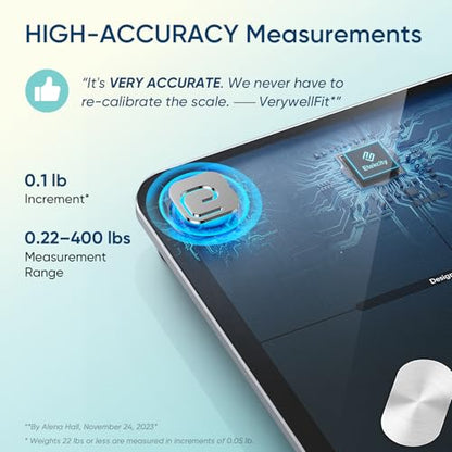 Etekcity Smart Scale for Body Weight, FSA&HSA Eligible, Bathroom Digital Weighing Scale with BMI, Body Fat, Muscle Mass, Accurate Bluetooth Home User Health Equipment Sync Apps, LED, Tempered glass