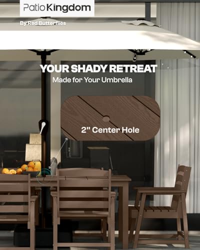 Patio Kingdom 9-Piece Outdoor Dining Set for 8, 75.2'' HDPE Table with Umbrella Hole & Chairs, Weather-Resistant Patio Furniture for Lawn, Yard, Balcony, Deck (Brown)