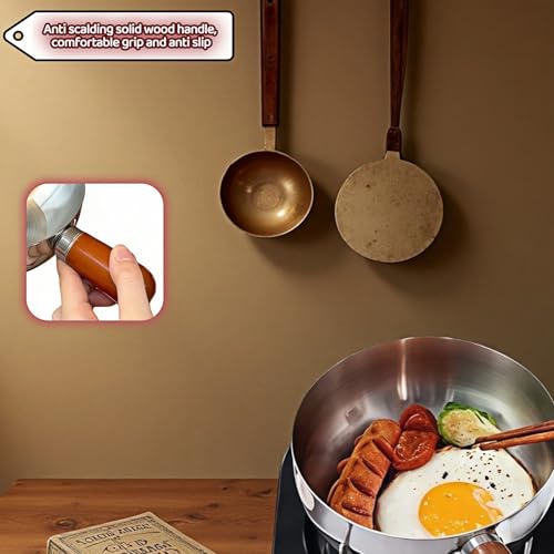 800ml/27oz Wood Handle Saucepan - 316 Stainless Steel, Multi-Use Induction Compatible Pan for Milk, Soup, Oatmeal, Camping & Small Kitchen