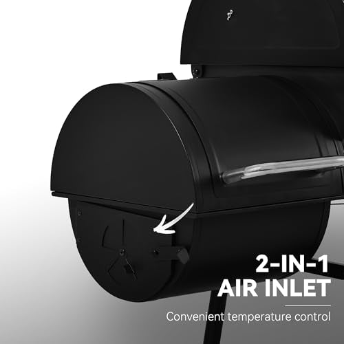 Royal Gourmet CC1830M 30 Inch Barrel Charcoal Grill with Offset Smoker & Warming Rack, Outdoor BBQ Grill with 811 Sq. In. Grilling Space for Backyard, Patio and Parties, Black