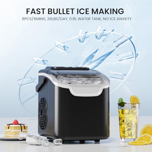 Crzoe Countertop Ice Maker,26Lbs/24H, 2 Ice Sizes, Self-Cleaning, Black