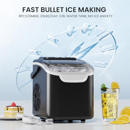 Crzoe Countertop Ice Maker,26Lbs/24H, 2 Ice Sizes, Self-Cleaning, Black