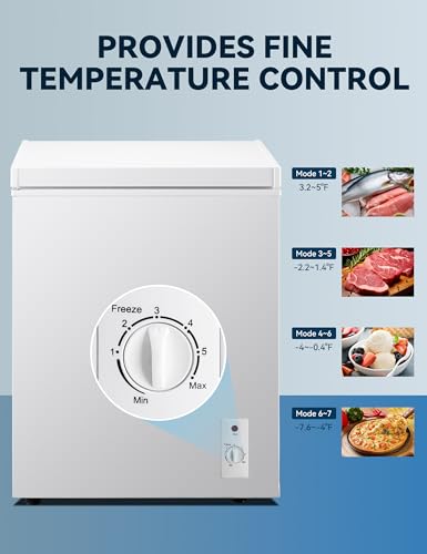 7.0 Cu Ft Chest Freezer - Energy Efficient & Quiet Mini Freezer with Adjustable Thermostat - Compact Deep Freezer for Home, Apartment, and Garage - Removable Basket & Defrost Drain