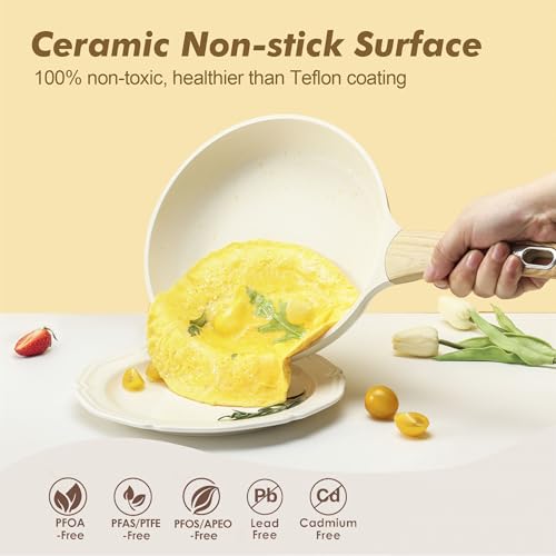 SENSARTE Ceramic Cookware Sets, Pots and Pans Set Nonstick, 20-Piece Induction Cookware, Non-toxic Healthy Non Stick Kitchen Cooking Set with Stay-Cool Handles, PFAS PTFE PFOA PFOS Free