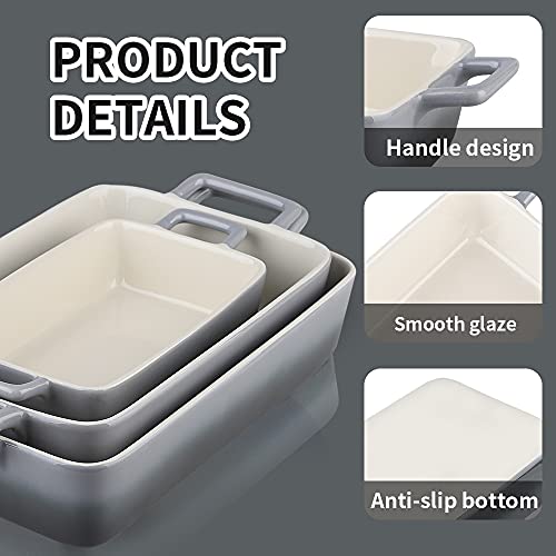 KOOV Bakeware Set, Ceramic Baking Dish, Rectangular Baking Pans for Cooking, Cake Dinner, Kitchen, Banquet and Daily Use, 12 x 8.5 Inches, 3-Piece (Gradient Gray)