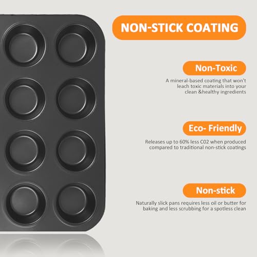 KOOMADE 10PCS Nonstick Baking Pans Set - Bakeware Sets for Cooking, Oven and Dishwasher Safe, Non Toxic, Includes Cookie Sheets for Baking, Muffin Pan, Bread Pan, Cake pan, Loaf Pan Roasting Pan Black