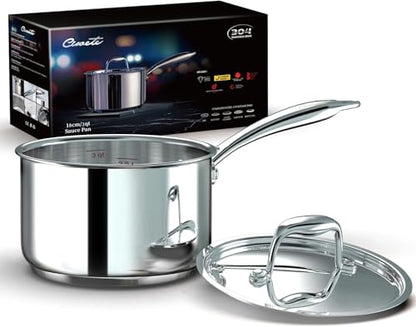 Ciwete 3 Qt Saucepan with Lid - Upgraded Package - 3 Quart 18/10 Stainless Steel Sauce Pan with Mirror Polishing and 2 Sacles, Induction Cookware, Small Pot for Cooking, Dishwasher Safe Oven Safe
