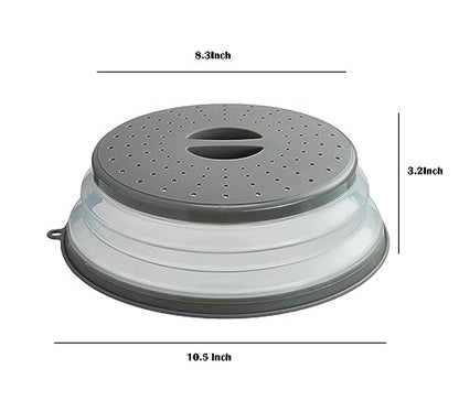 Microwave Splatter Cover Vented for Food, Splatter Guard & Colander Kitchen Gadget for Fruit Vegetables Microwave Plate Cover with Hook Hole,Dishwasher-Safe,BPA-Free Silicone & Plastic (1 Pack)