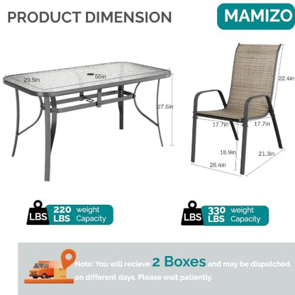 MAMIZO 7 Pieces Patio Dining Set for 6, Glass Table and Textilene Chairs