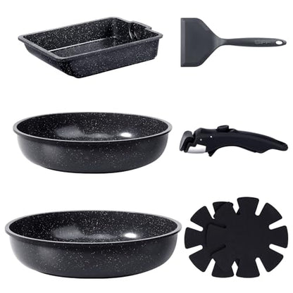 GiPP Ceramic Pots and Pans Set Non Stick, Nonstick Detachable Handle Cookware Sets, Non Toxic Induction Kitchen Pot and Pan with Removable Handle, Healthy RV Cookware, Dishwasher ＆Oven Safe, 7 Piece