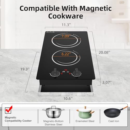 VBGK Double Induction Cooktop,110V 2300w 2 burnerinduction cooktop,2 burner Hot Plate Electric burner withLCD Touch Screen 9 Levels Settings Child Safety Lock &Timer