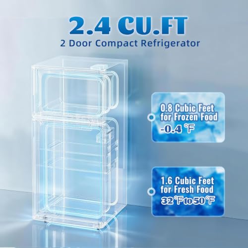 DEMULLER 45L Personal Double‑Door Mini Fridge With Freezer, Pink