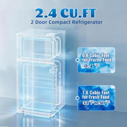 DEMULLER 45L Personal Double‑Door Mini Fridge With Freezer, Pink