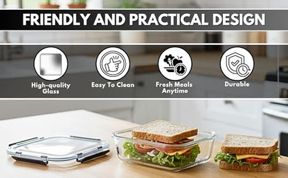 KEKEGO 5Pack 35oz Glass Storage Containers with Lids, Airtight Glass Meal Prep Containers, BPA-Free Lunch Containers for Microwave, Oven, Freezer & Dishwasher Safe