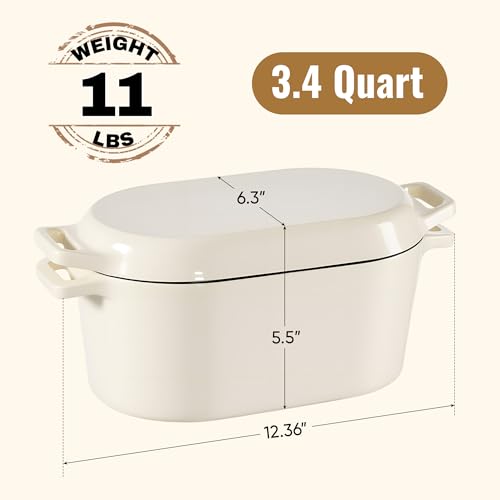 Dutch Oven for Bread Baking, 3.4 QT Bread Dutch Oven for Sourdough, Enamelled Cast Iron Bread Oven with Lids, Heavy-Duty Non Stick Sourdough Loaf Pan, Meatloaf Pan, Beige