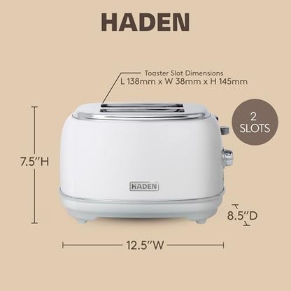 Haden Heritage 2-Slice Wide-Slot Toaster, Stainless-Steel Bread Toaster with Adjustable Browning Control, Non-Slip Feet & Crumb Tray, Ivory & Chrome
