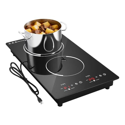GTKZW 12“ Induction Cooktop, Double Induction Cooktop 2 Burner 110v-120v Electric Stove Top, Countertop and Built-in, 9 Power Levels, Child Lock, 120 Mins Timer