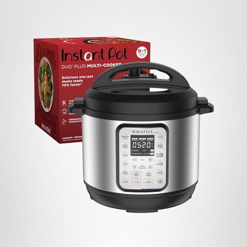 Instant Pot Duo Plus 9-in-1 Multicooker, Pressure Cooker, Slow Cook, Rice Maker, Steamer, Sauté, Yogurt, Warmer & Sterilizer, Includes App with Over 800 Recipes, Stainless Steel, 6 Quarts