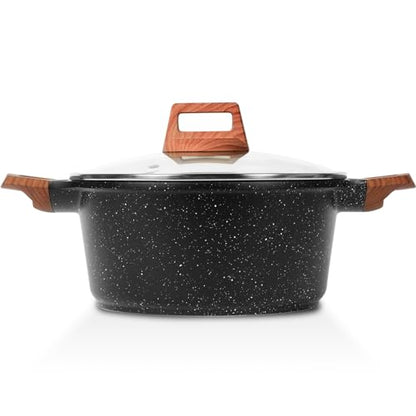 ESLITE LIFE Nonstick Stock Pot with Lid, 5 Quart Granite Casserole Large Soup Pot Pasta Cooking Pot, Induction Compatible, PTFE & PFOA Free, Black