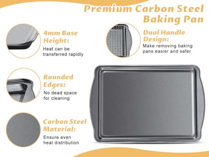 Gymdin Baking Sheet with Cooling Racks - 17'' x 11" x 0.5" Carbon Steel Cookie Sheets for Baking [2 Sheets + 2 Racks], Nonstick Baking Pans, Perfect for Baking, Roasting, and More