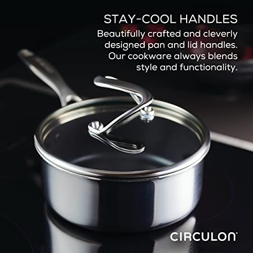 Circulon Clad Stainless Steel Cookware/Pots and Pans and Utensil Set with Hybrid SteelShield and Nonstick Technology, 11 Piece - Silver