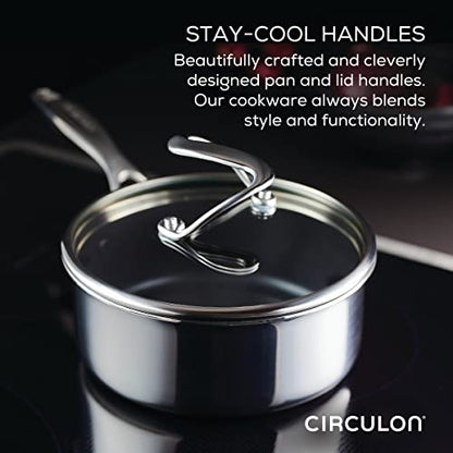 Circulon Clad Stainless Steel Cookware/Pots and Pans and Utensil Set with Hybrid SteelShield and Nonstick Technology, 11 Piece - Silver