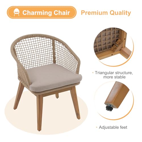 OC Orange-Casual 7-Piece Patio Acacia Wood Dining Set, Extendable Table & Checkerboard Woven Chairs, Outdoor Furniture Set for Garden, Backyard, Deck (Beige)