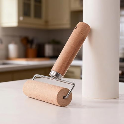 Wooden Dough Roller Large Single Wheel Handheld Rolling Pin for Pastry Pizza Baking Handmade Beechwood Kitchen Tool(6.49 x 4.72Inch)