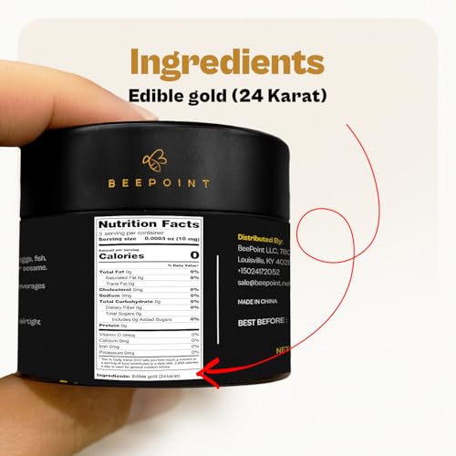 BeePoint 24K Edible Gold Foil Flakes - 30mg Gold Flakes for Cake Decorating, Baking, Cooking, Cupcakes, Chocolates, Drinks - Edible Gold Sheets
