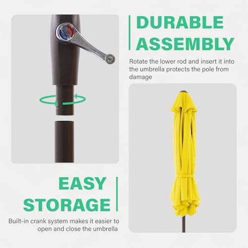 JEAREY 7.5FT Patio Umbrella Market Table Umbrella with 6 Sturdy Ribs, Push Button Tilt/Crank Outdoor Umbrella for Garden, Deck, Backyard, Pool and Beach,Yellow