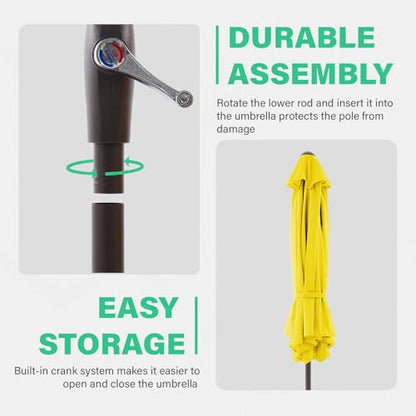 JEAREY 7.5FT Patio Umbrella Market Table Umbrella with 6 Sturdy Ribs, Push Button Tilt/Crank Outdoor Umbrella for Garden, Deck, Backyard, Pool and Beach,Yellow