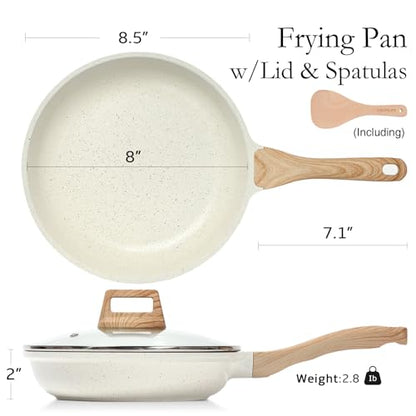 ESLITE LIFE Nonstick Ceramic Frying Pan Skillet with Lid, Non-Toxic Egg Omelette Kitchen Cooking Pans Compatible with All Stovetops (Gas, Electric & Induction), PTFE & PFOA Free (White, 8" w/Lid)