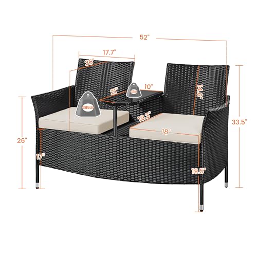 Yaheetech Patio Loveseat, Outdoor Wicker Double Chair w/Side Table
