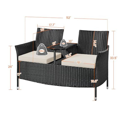 Yaheetech Patio Loveseat, Outdoor Wicker Double Chair w/Side Table
