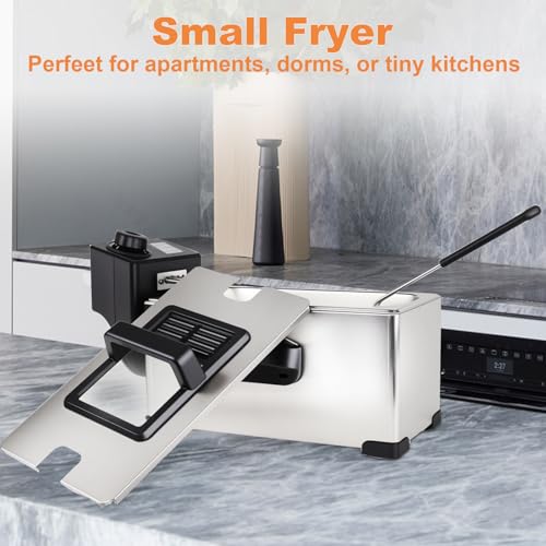 Electric Deep Fryer with Basket, 2500W 304 Stainless Steel Deep Fryer, 3.2 Qt (3.0L) Adjustable Temperature Electric Fryer for Home, Party & Holiday Cooking