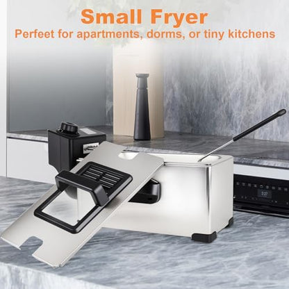 Electric Deep Fryer with Basket, 2500W 304 Stainless Steel Deep Fryer, 3.2 Qt (3.0L) Adjustable Temperature Electric Fryer for Home, Party & Holiday Cooking
