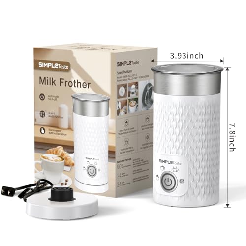 SIMPLETASTE Milk Frother, 4-in-1 Electric Milk Steamer, Automatic Warm and Cold Foam Maker and Milk Warmer for Latte, Cappuccinos, Macchiato, Hot Chocolate