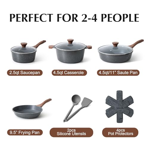 SENSARTE Nonstick Cookware Set 13-Piece, Non Stick Pots and Pans Set with Swiss Granite Coating, Healthy Kitchen Cooking Set, Stay-Cool Handles, PFOA Free