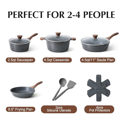 SENSARTE Nonstick Cookware Set 13-Piece, Non Stick Pots and Pans Set with Swiss Granite Coating, Healthy Kitchen Cooking Set, Stay-Cool Handles, PFOA Free