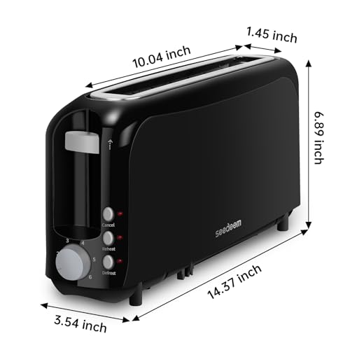 SEEDEEM 2 Slice Slim Toaster, 10" Long Slot, 6 Shade Settings, Black